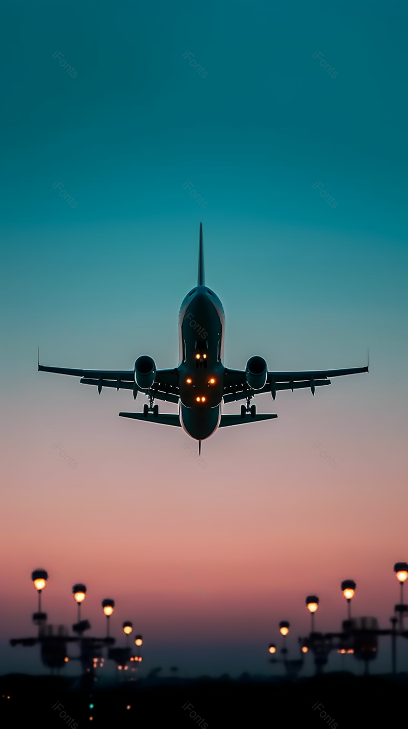 飞机降落跑道天空黄昏交通实拍,高清,摄影图,摄影图片,图片大全,摄影图免费下载